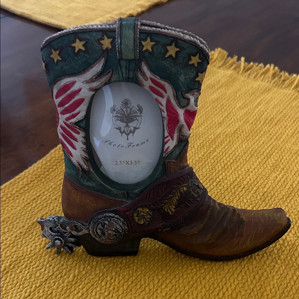 Western Boot Photo Frame - Green and Brown